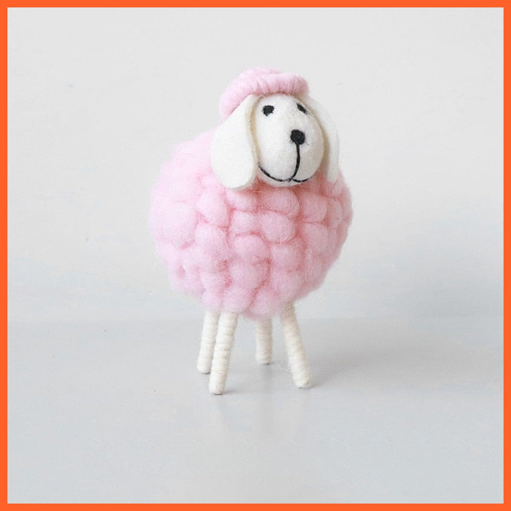 whatagift.com.au M Pink 1Pc Mini Table Sheep Figurines | Miniatures Wool Felt Lamb | Cute Toys For Home Decor