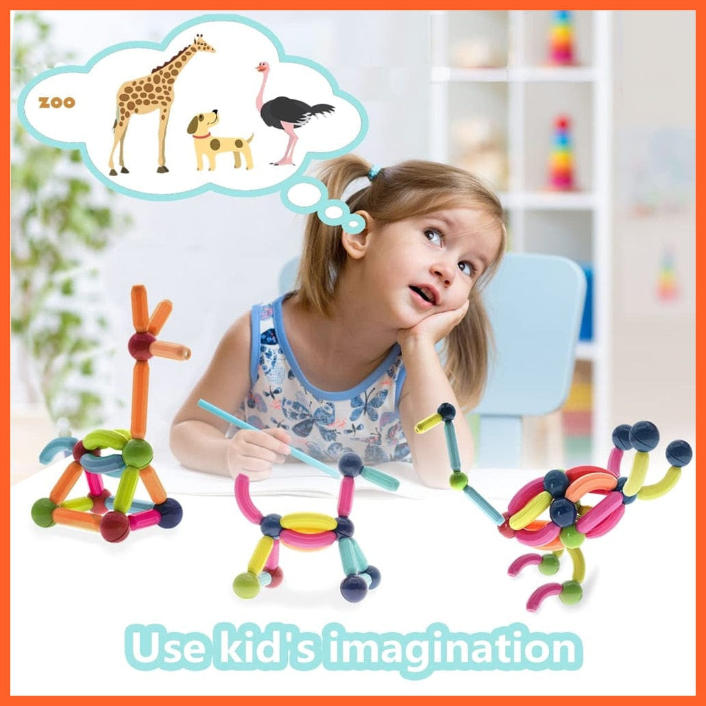 whatagift.com.au Magic Magnetic Building Blocks Toy | Construction Set Magnet Ball Sticks | Montessori Educational Toys For Kids