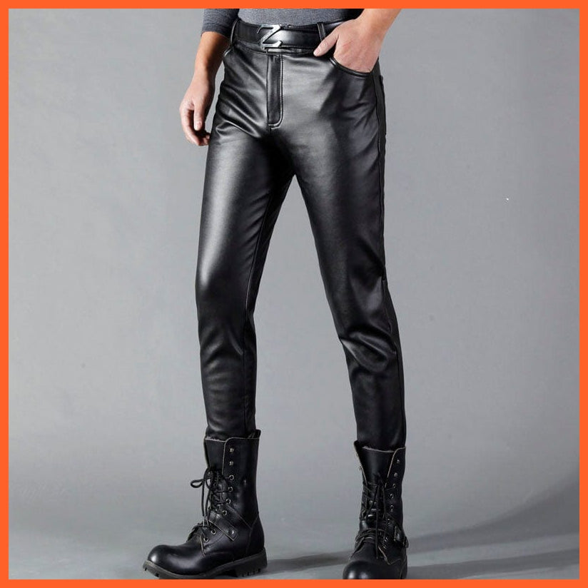 whatagift.com.au Men Leather Pants Slim Fit Elastic Style