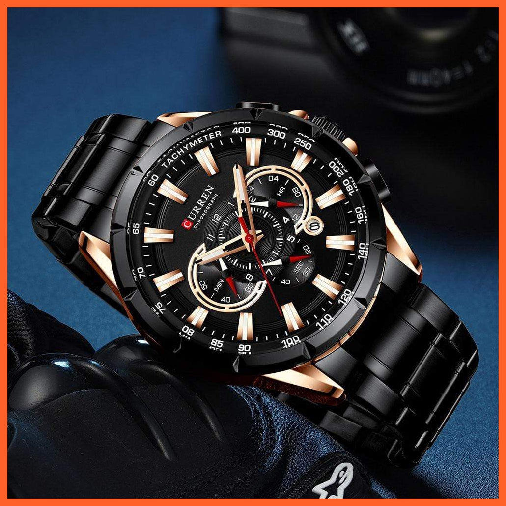 New Casual Sport Chronograph Men'S Watches | Stainless Steel Band Wristwatch Big Dial Quartz Luminous Watch | whatagift.com.au.