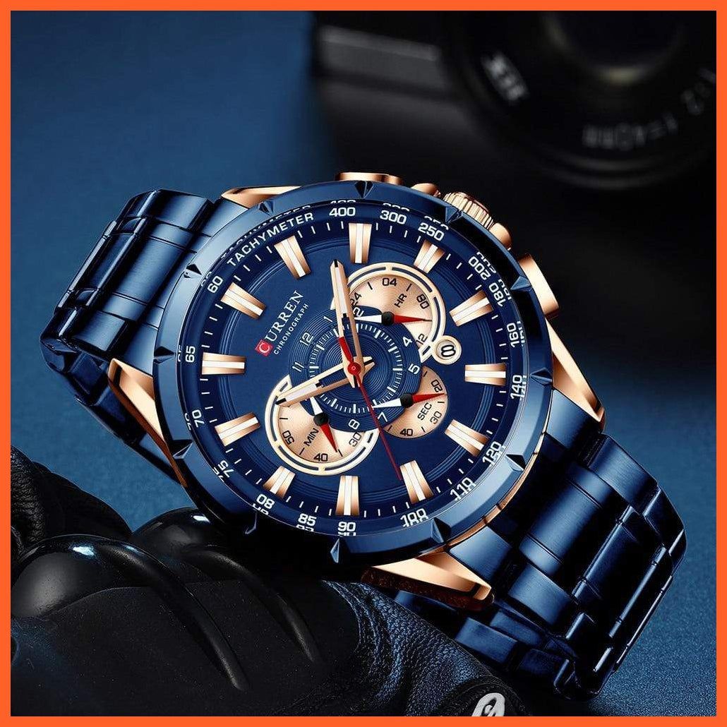 New Casual Sport Chronograph Men'S Watches | Stainless Steel Band Wristwatch Big Dial Quartz Luminous Watch | whatagift.com.au.