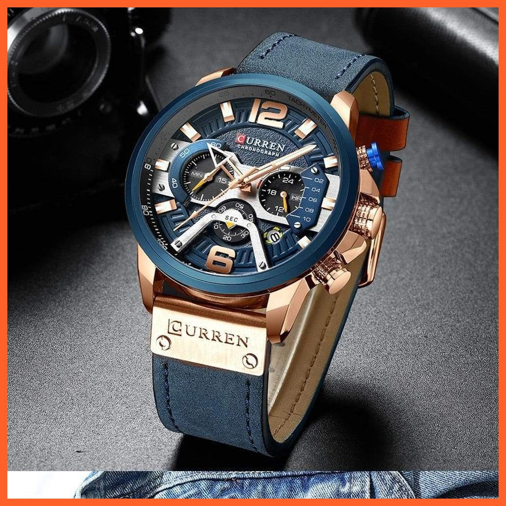 Men'S Casual Sport Watches | Blue Top Brand Luxury Military Leather Chronograph Wrist Watches | whatagift.com.au.