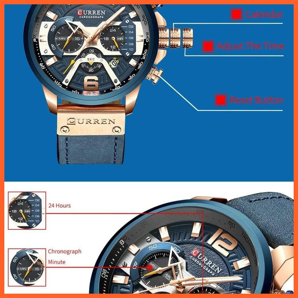 Men'S Casual Sport Watches | Blue Top Brand Luxury Military Leather Chronograph Wrist Watches | whatagift.com.au.