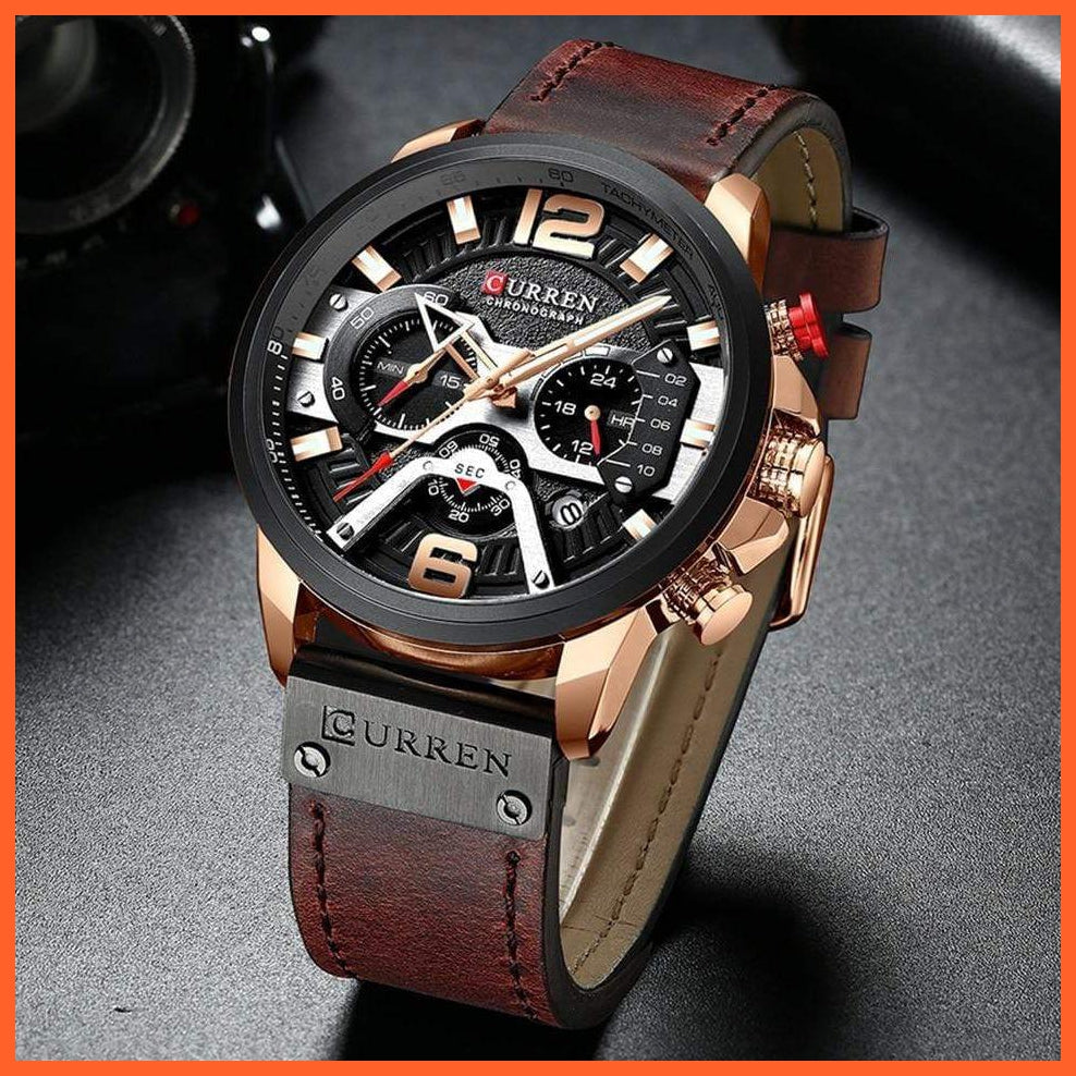 Mens Watches Top Brand Luxury Leather Sports Watch | Mens Fashion Chronograph Quartz  Waterproof Wristwatch | whatagift.com.au.