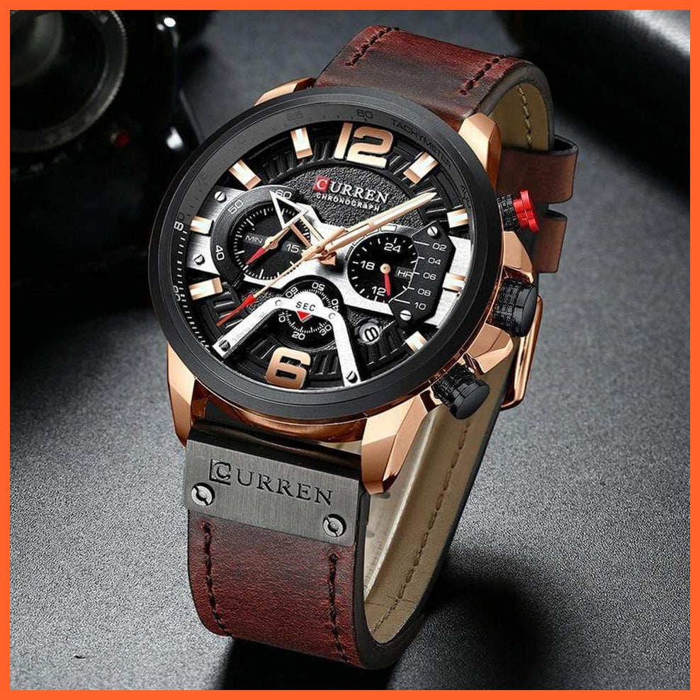Mens Watches Top Brand Luxury Leather Sports Watch | Mens Fashion Chronograph Quartz  Waterproof Wristwatch | whatagift.com.au.