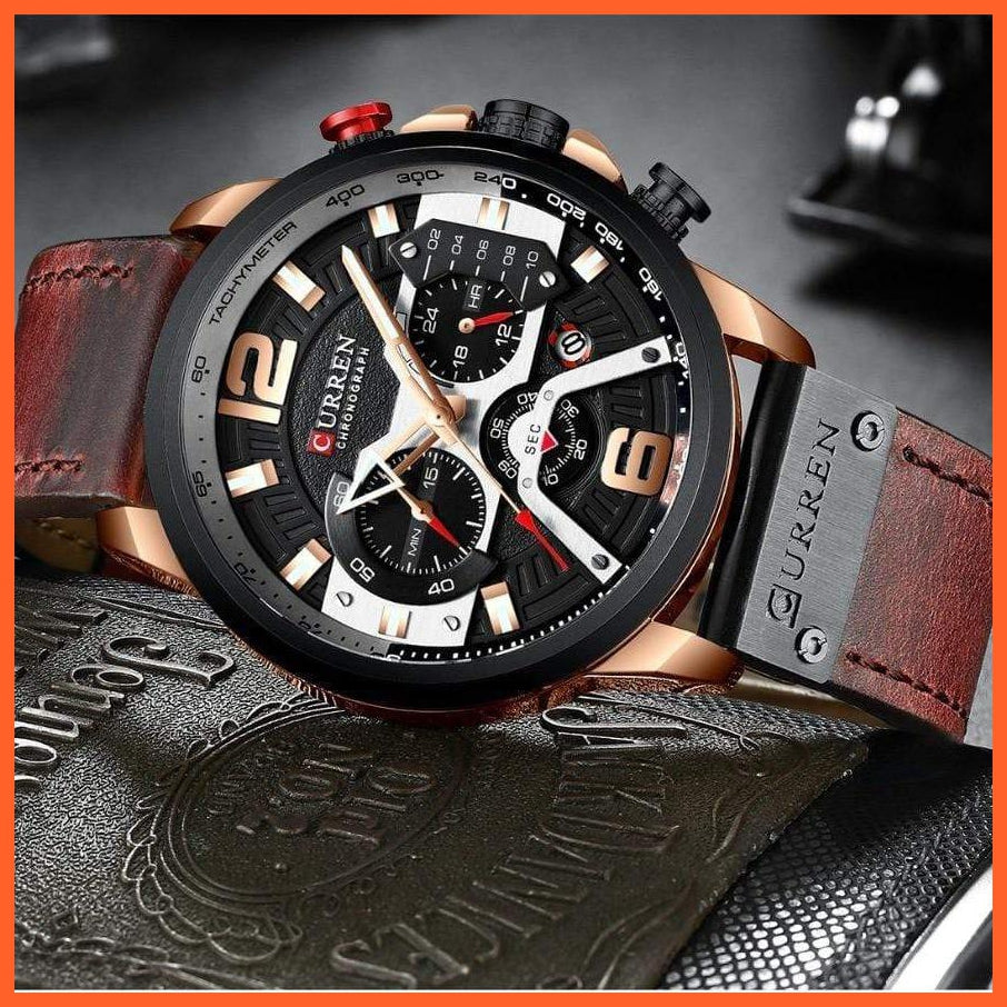 Mens Watches Top Brand Luxury Leather Sports Watch | Mens Fashion Chronograph Quartz  Waterproof Wristwatch | whatagift.com.au.