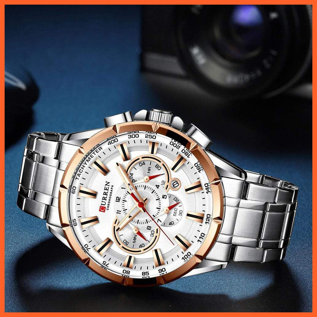 New Casual Sport Chronograph Men'S Watches | Stainless Steel Band Wristwatch Big Dial Quartz Luminous Watch | whatagift.com.au.