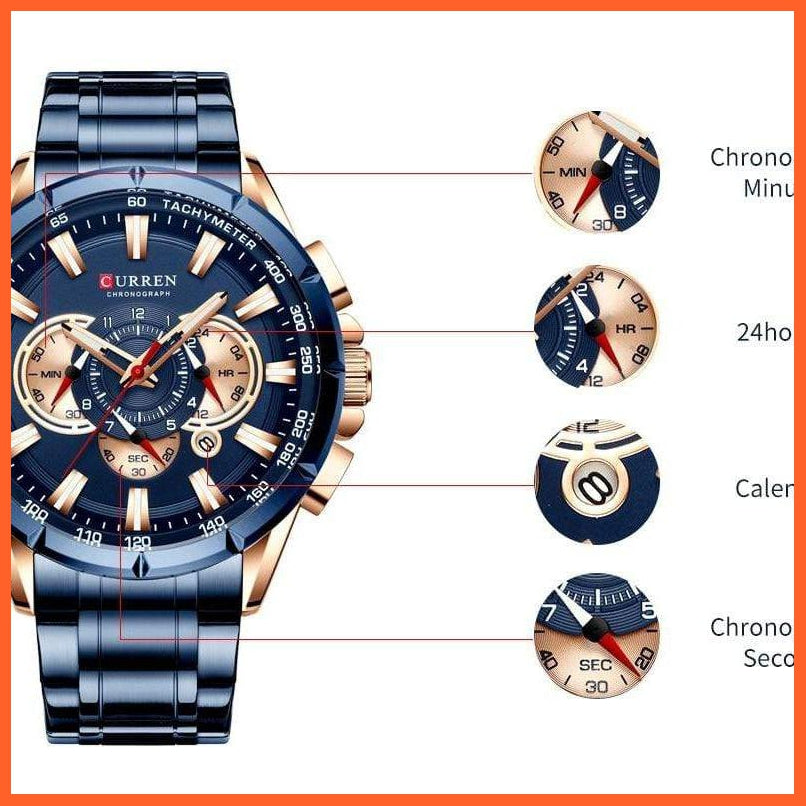 New Casual Sport Chronograph Men'S Watches | Stainless Steel Band Wristwatch Big Dial Quartz Luminous Watch | whatagift.com.au.