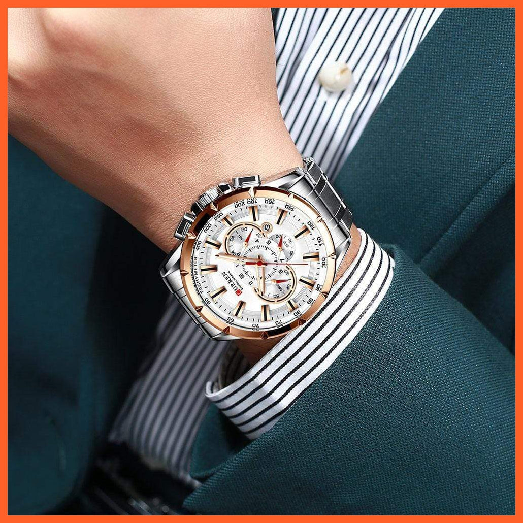 New Casual Sport Chronograph Men'S Watches | Stainless Steel Band Wristwatch Big Dial Quartz Luminous Watch | whatagift.com.au.