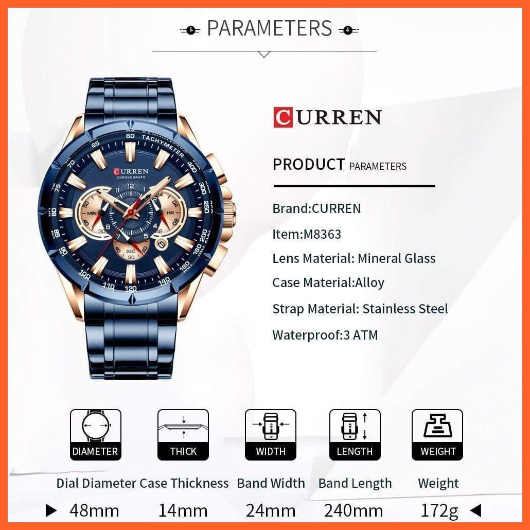 New Casual Sport Chronograph Men'S Watches | Stainless Steel Band Wristwatch Big Dial Quartz Luminous Watch | whatagift.com.au.