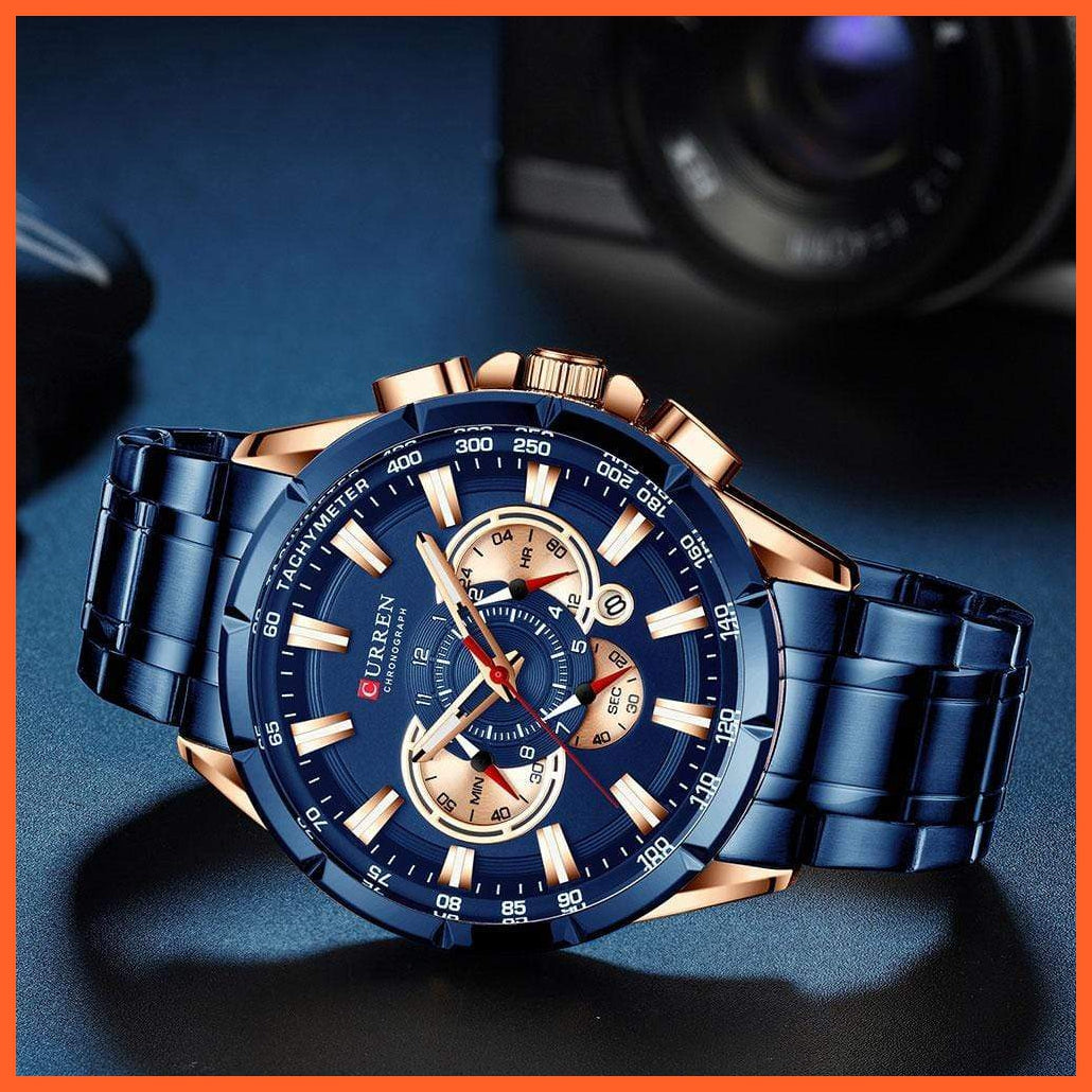 New Casual Sport Chronograph Men'S Watches | Stainless Steel Band Wristwatch Big Dial Quartz Luminous Watch | whatagift.com.au.