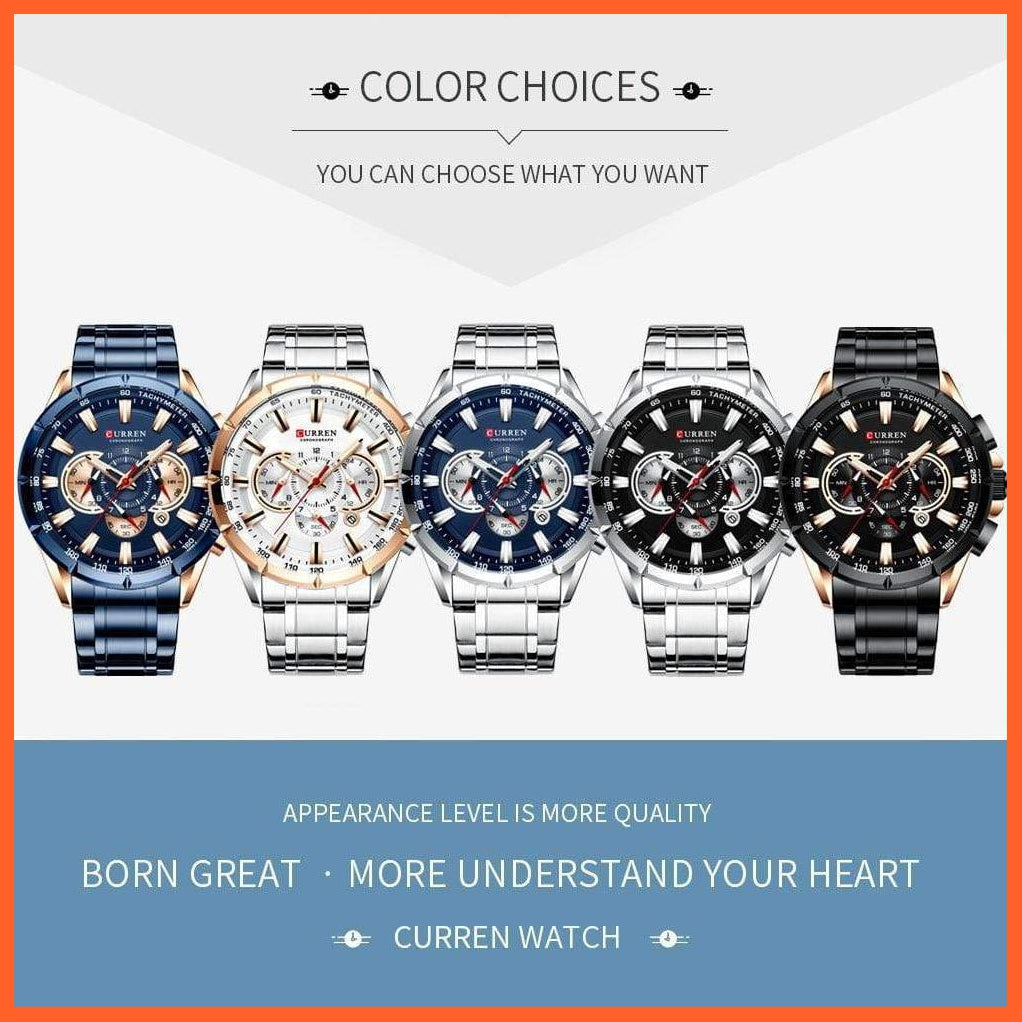 New Casual Sport Chronograph Men'S Watches | Stainless Steel Band Wristwatch Big Dial Quartz Luminous Watch | whatagift.com.au.