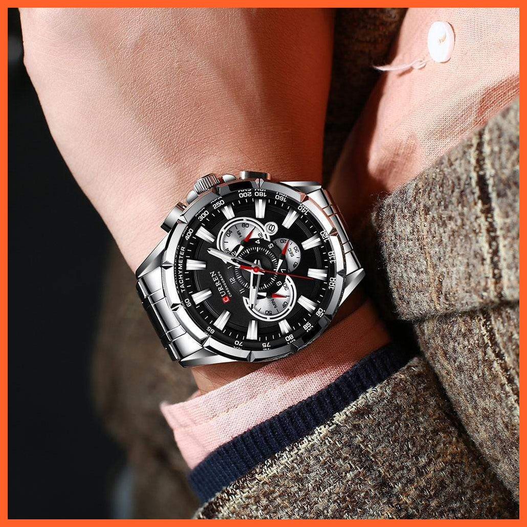 New Casual Sport Chronograph Men'S Watches | Stainless Steel Band Wristwatch Big Dial Quartz Luminous Watch | whatagift.com.au.