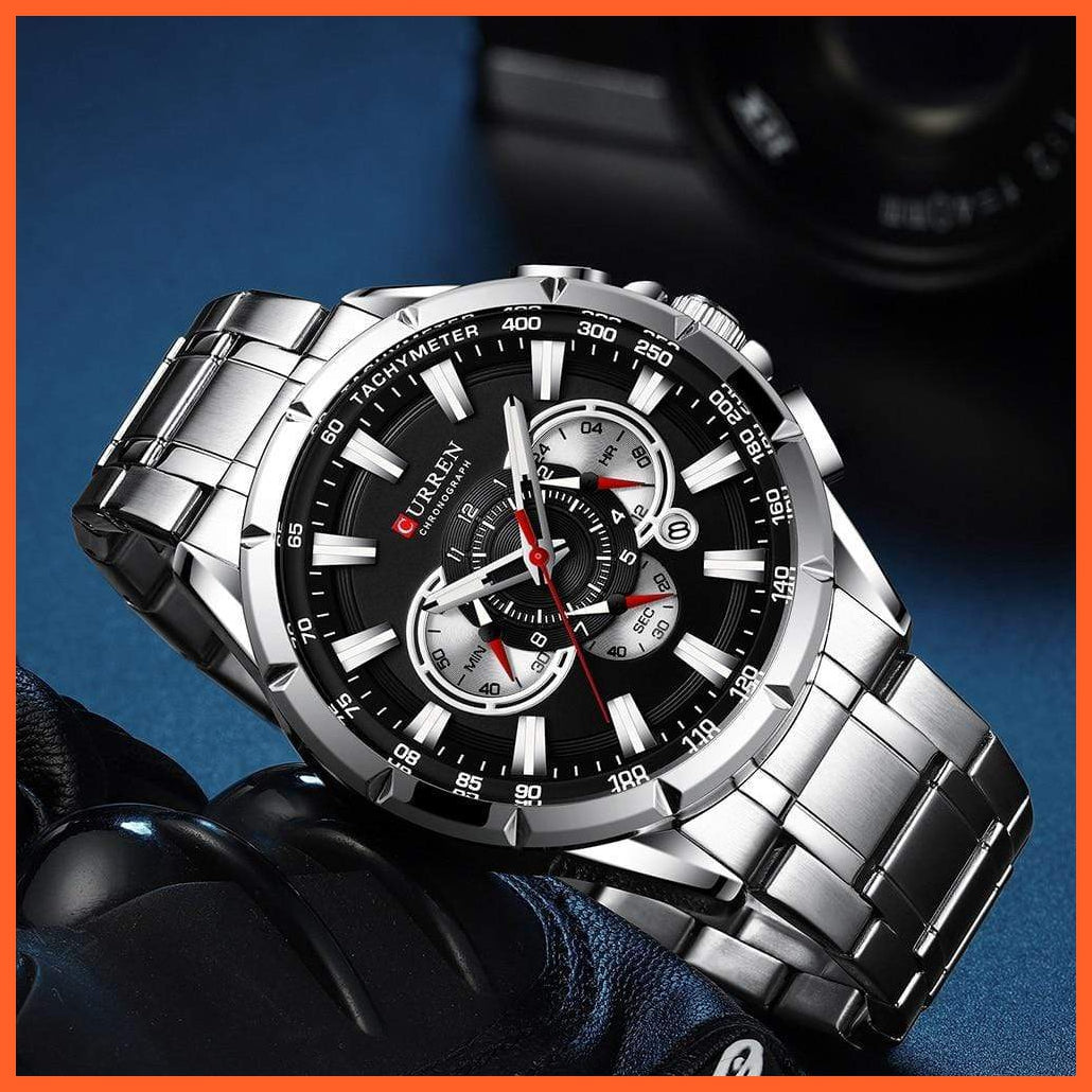 New Casual Sport Chronograph Men'S Watches | Stainless Steel Band Wristwatch Big Dial Quartz Luminous Watch | whatagift.com.au.