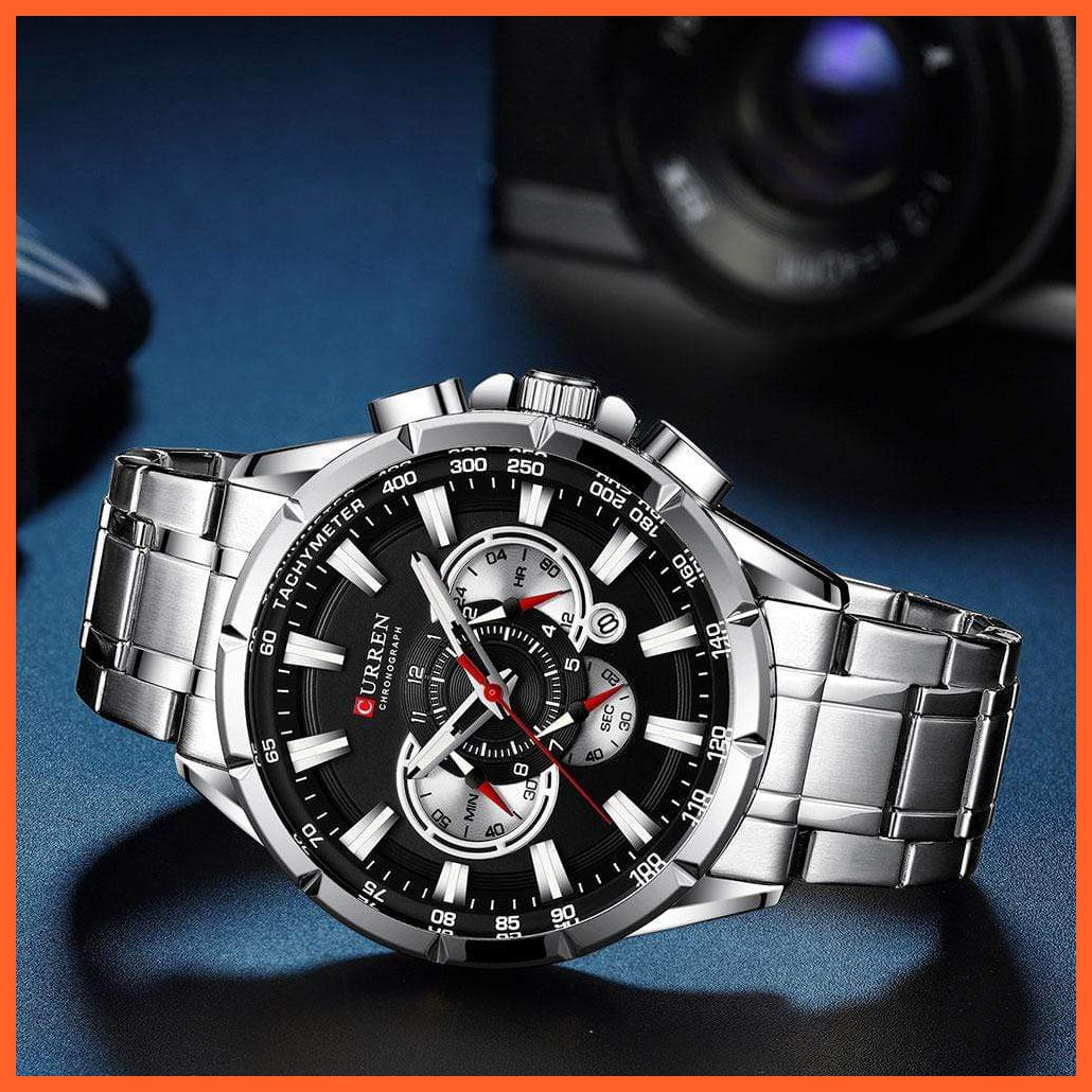 New Casual Sport Chronograph Men'S Watches | Stainless Steel Band Wristwatch Big Dial Quartz Luminous Watch | whatagift.com.au.