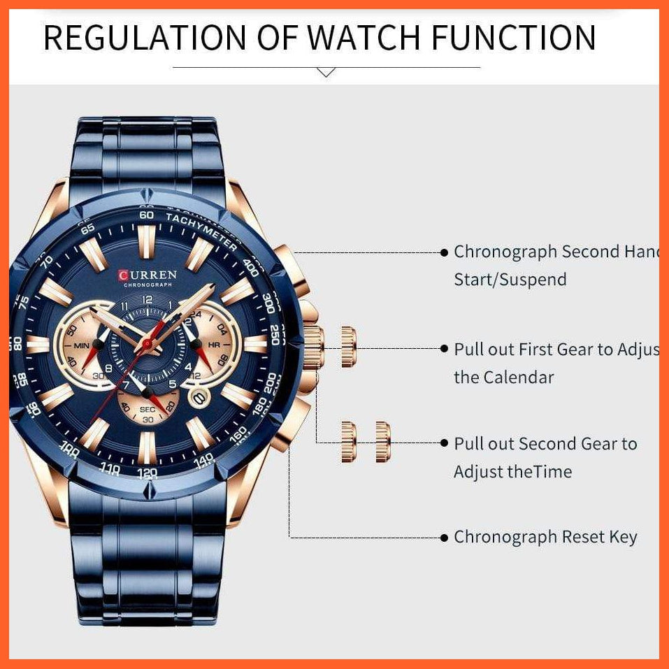 New Casual Sport Chronograph Men'S Watches | Stainless Steel Band Wristwatch Big Dial Quartz Luminous Watch | whatagift.com.au.