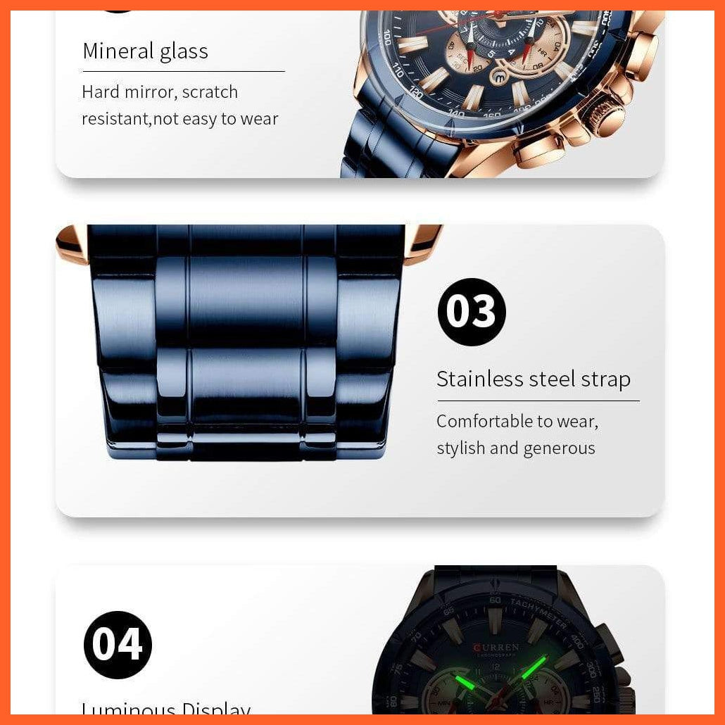 New Casual Sport Chronograph Men'S Watches | Stainless Steel Band Wristwatch Big Dial Quartz Luminous Watch | whatagift.com.au.