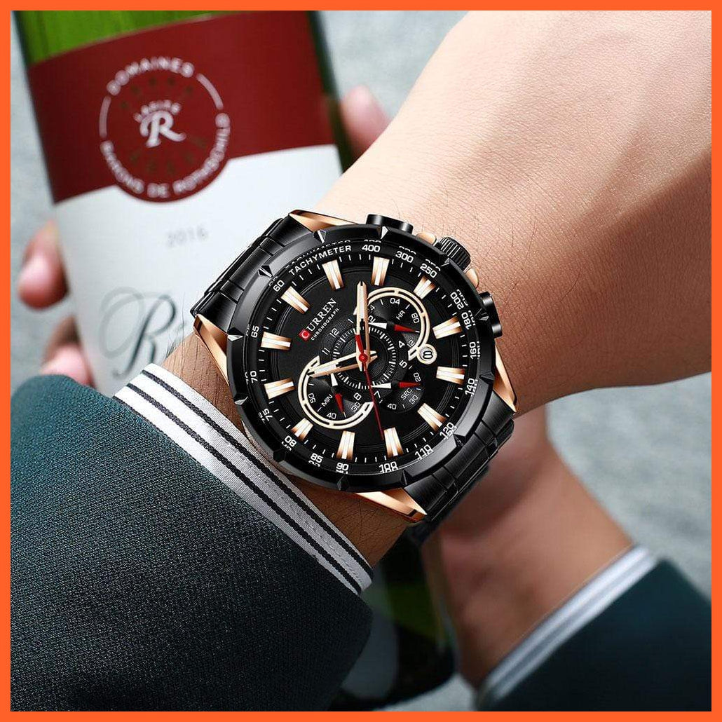 New Casual Sport Chronograph Men'S Watches | Stainless Steel Band Wristwatch Big Dial Quartz Luminous Watch | whatagift.com.au.