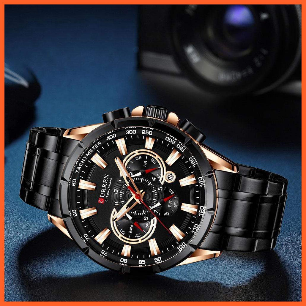 New Casual Sport Chronograph Men'S Watches | Stainless Steel Band Wristwatch Big Dial Quartz Luminous Watch | whatagift.com.au.