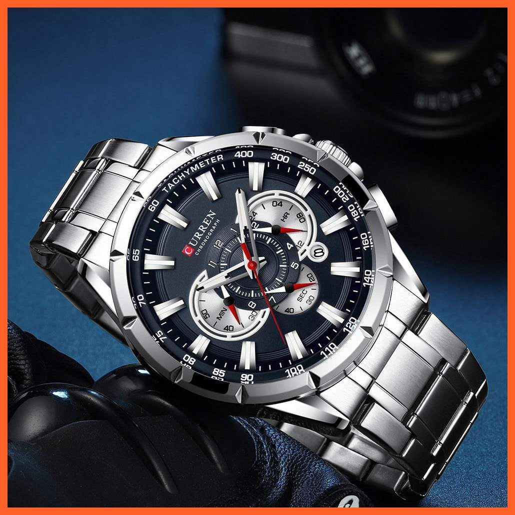 New Casual Sport Chronograph Men'S Watches | Stainless Steel Band Wristwatch Big Dial Quartz Luminous Watch | whatagift.com.au.