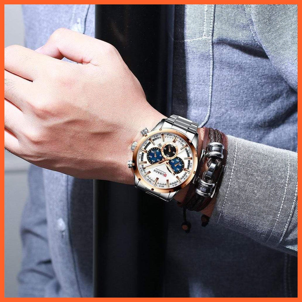 New Fashion Men'S Watches With Stainless Steel | Top Brand Luxury Waterproof Sports Chronograph Quartz Mens Watch | whatagift.com.au.