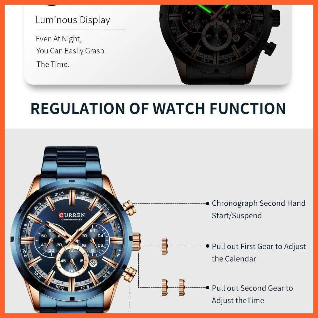 New Fashion Men'S Watches With Stainless Steel | Top Brand Luxury Waterproof Sports Chronograph Quartz Mens Watch | whatagift.com.au.