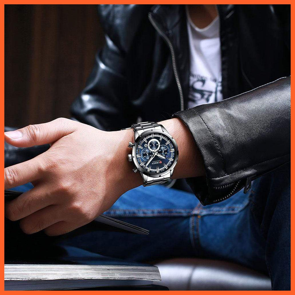 New Fashion Men'S Watches With Stainless Steel | Top Brand Luxury Waterproof Sports Chronograph Quartz Mens Watch | whatagift.com.au.
