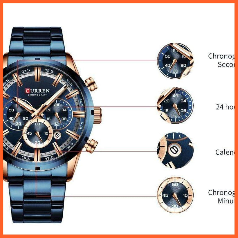New Fashion Men'S Watches With Stainless Steel | Top Brand Luxury Waterproof Sports Chronograph Quartz Mens Watch | whatagift.com.au.