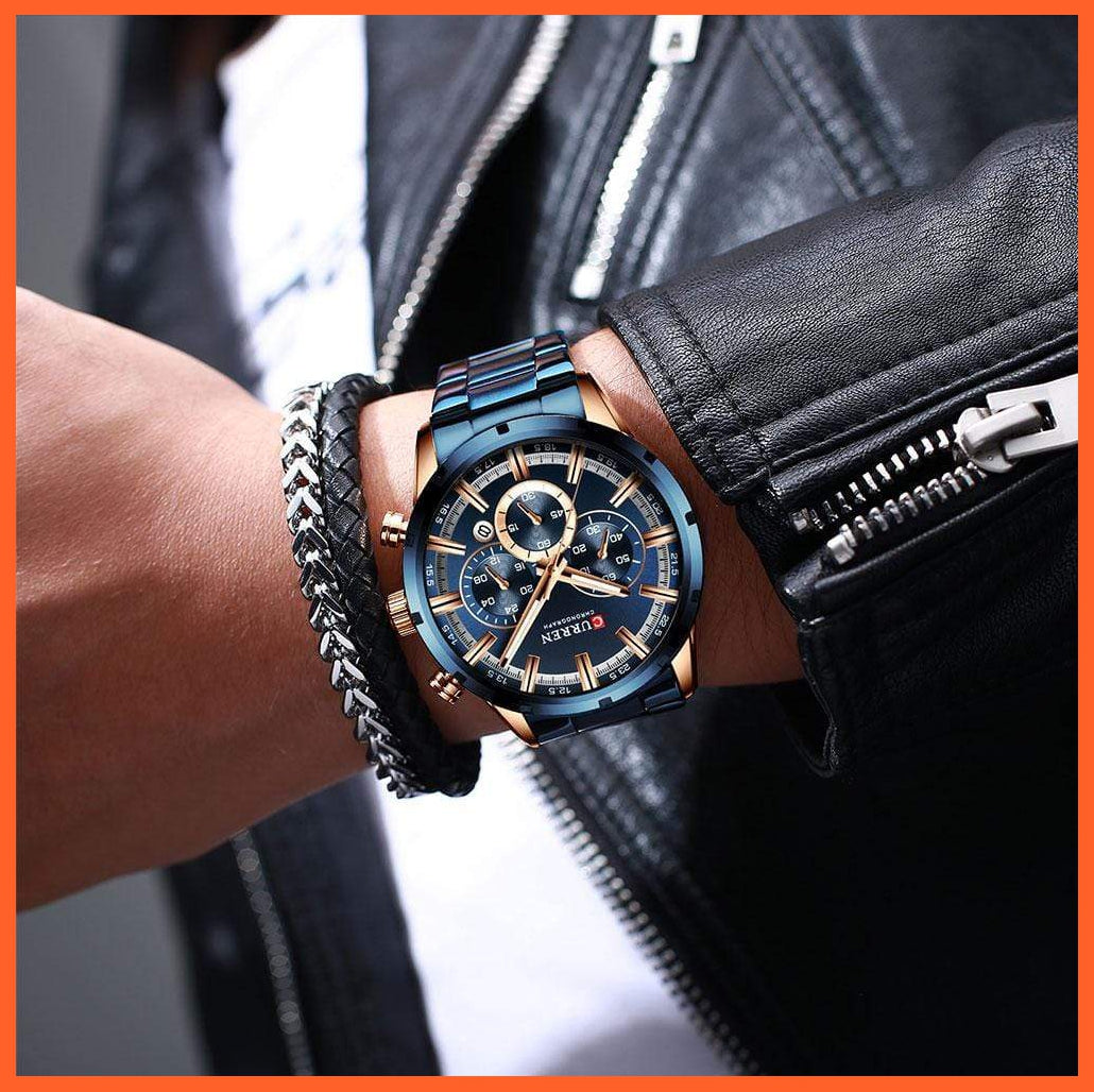New Fashion Men'S Watches With Stainless Steel | Top Brand Luxury Waterproof Sports Chronograph Quartz Mens Watch | whatagift.com.au.