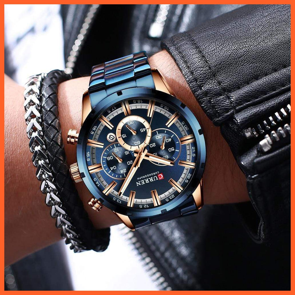 New Fashion Men'S Watches With Stainless Steel | Top Brand Luxury Waterproof Sports Chronograph Quartz Mens Watch | whatagift.com.au.
