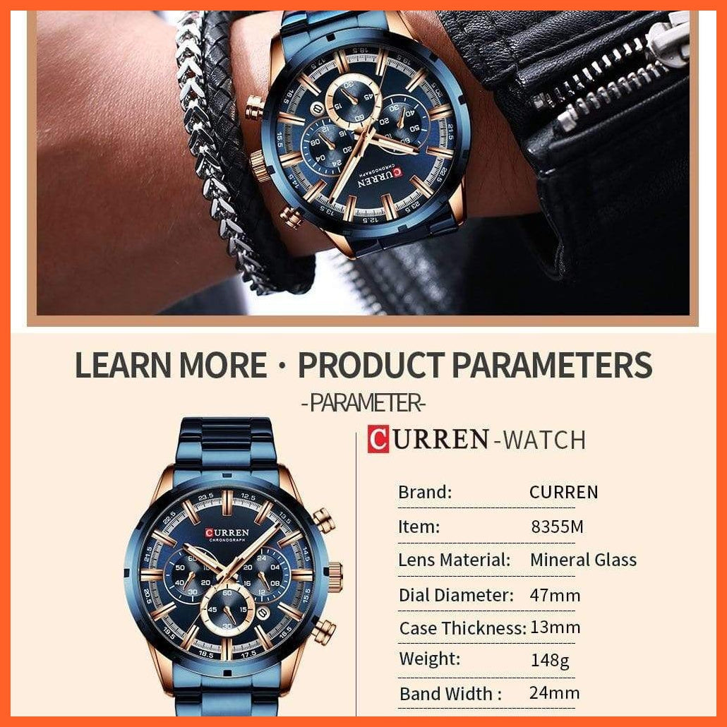 New Fashion Men'S Watches With Stainless Steel | Top Brand Luxury Waterproof Sports Chronograph Quartz Mens Watch | whatagift.com.au.