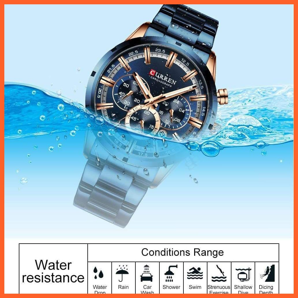 New Fashion Men'S Watches With Stainless Steel | Top Brand Luxury Waterproof Sports Chronograph Quartz Mens Watch | whatagift.com.au.