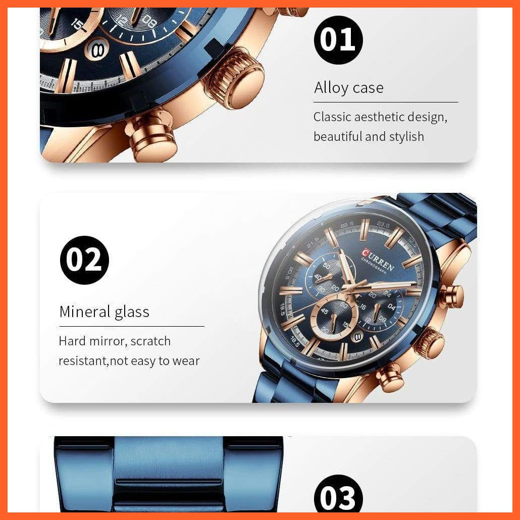 New Fashion Men'S Watches With Stainless Steel | Top Brand Luxury Waterproof Sports Chronograph Quartz Mens Watch | whatagift.com.au.