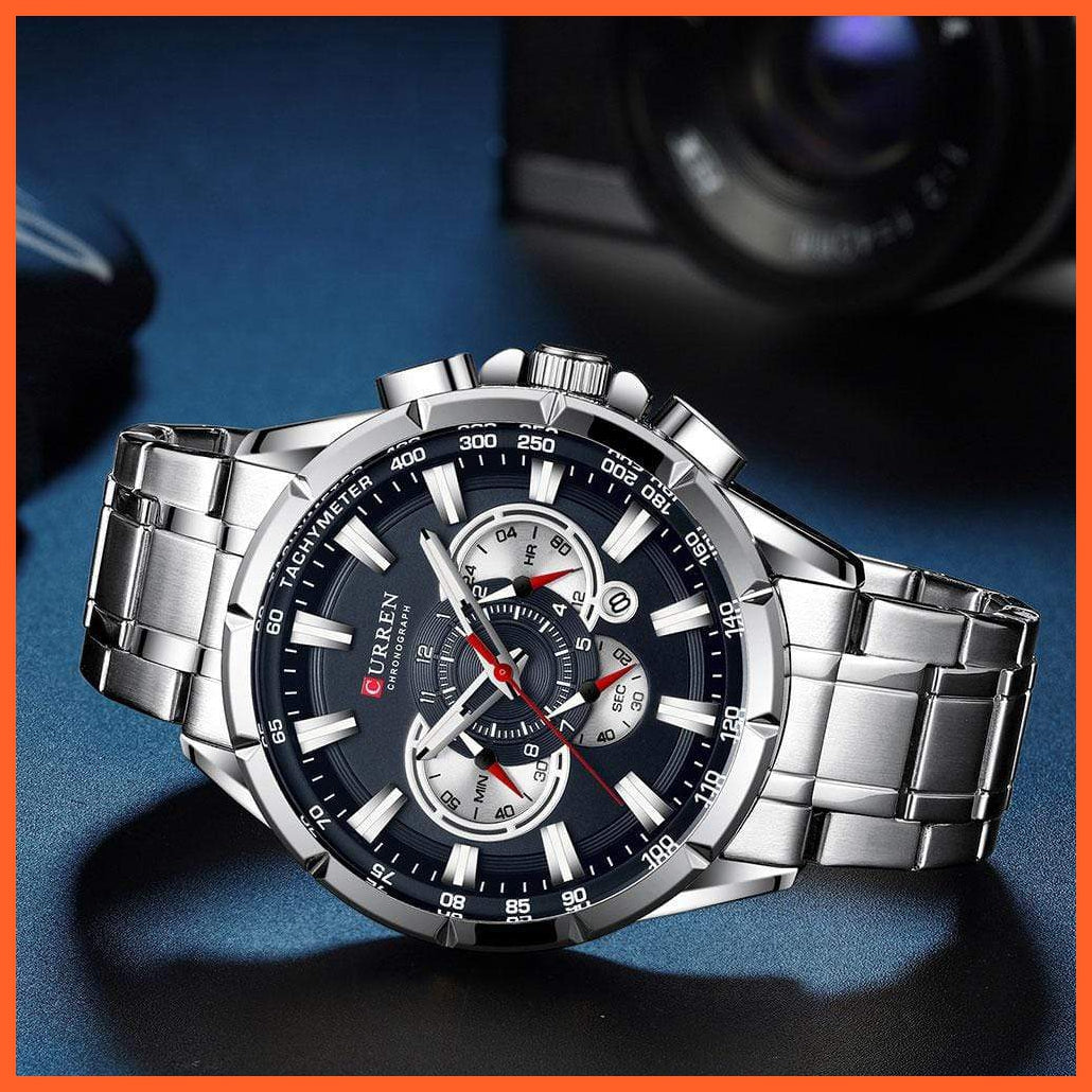 New Casual Sport Chronograph Men'S Watches | Stainless Steel Band Wristwatch Big Dial Quartz Luminous Watch | whatagift.com.au.