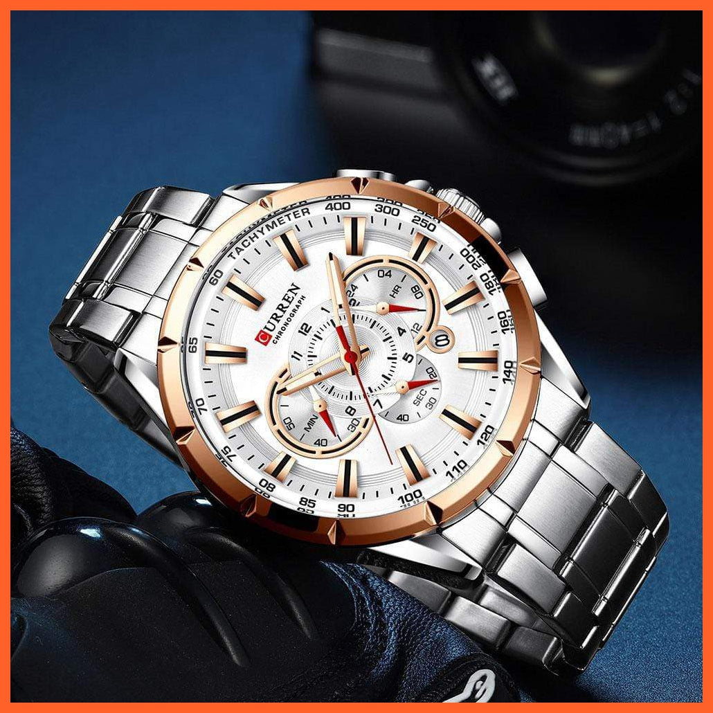 New Casual Sport Chronograph Men'S Watches | Stainless Steel Band Wristwatch Big Dial Quartz Luminous Watch | whatagift.com.au.