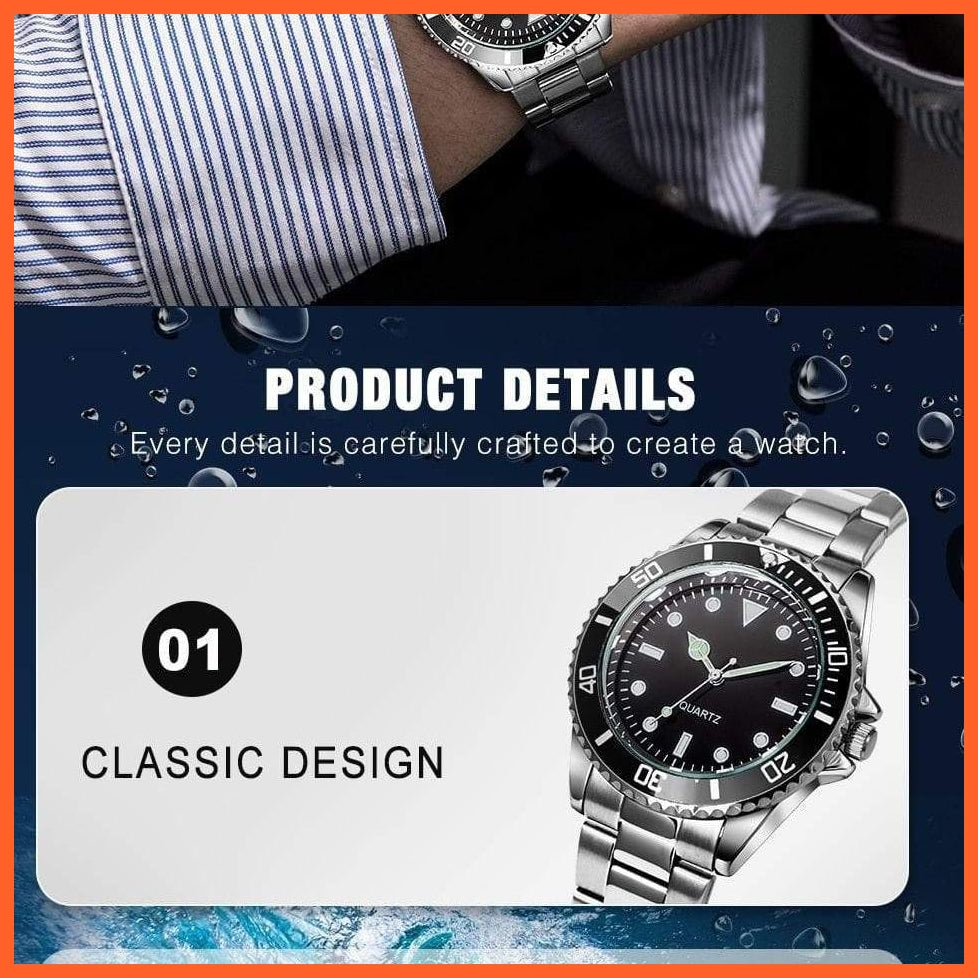 Black Dial Men Business Watch Spinning Bezel Metal Strap Wristwatches | whatagift.com.au.