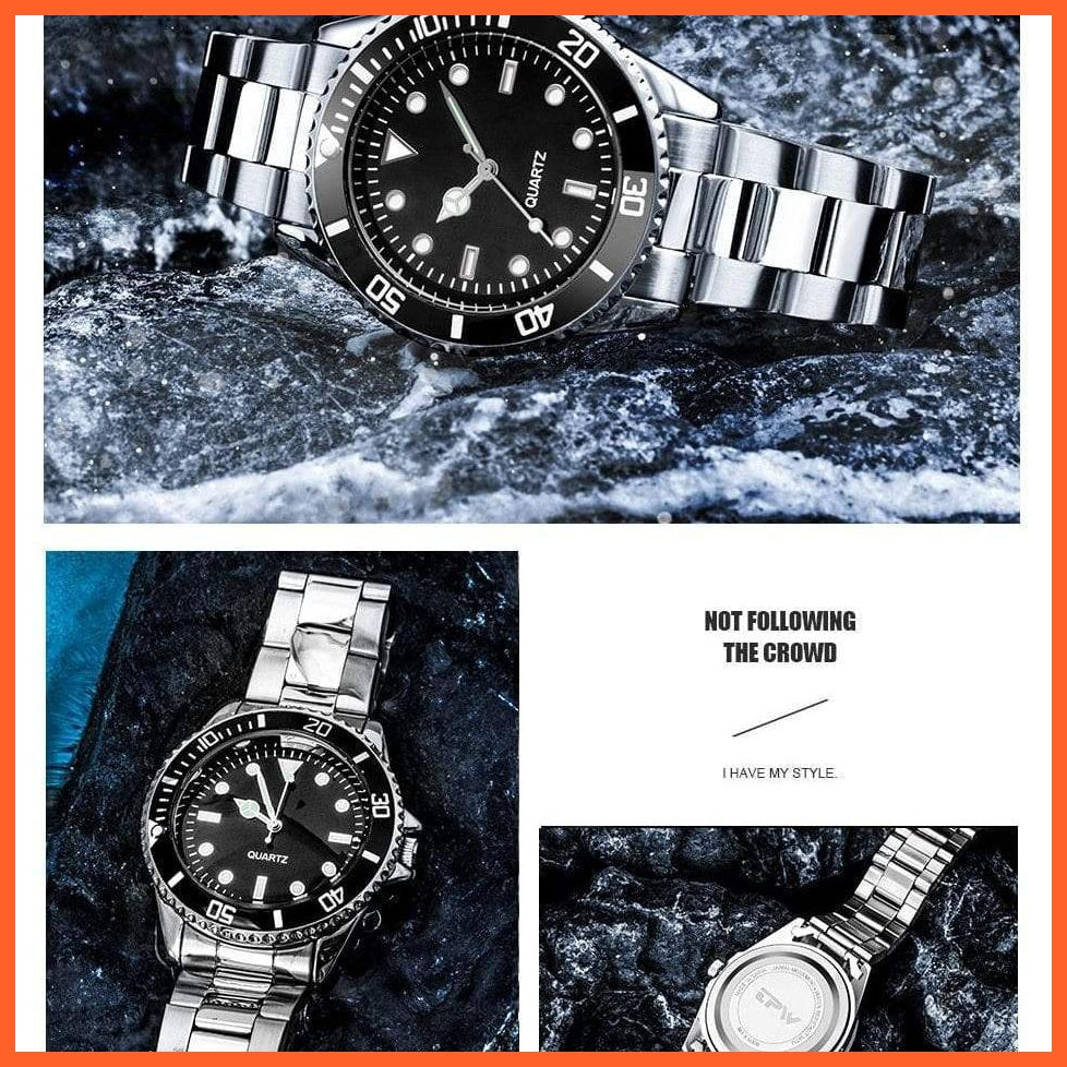 Black Dial Men Business Watch Spinning Bezel Metal Strap Wristwatches | whatagift.com.au.