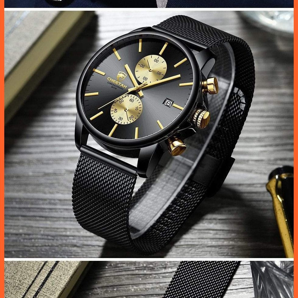 Branded Mens Watch Fashion Business Quartz Wrist Watches | Stainless Steel Mesh Chronograph Casual Wristwatches | whatagift.com.au.