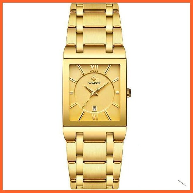Gold Watch Men Square Mens Watches Top Brand Luxury Golden Quartz Stainless Steel Waterproof Wrist Watch | whatagift.com.au.