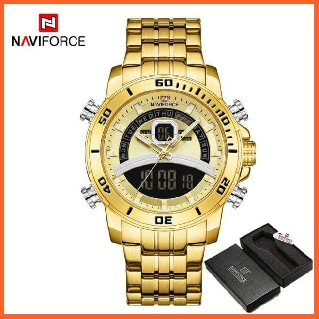Luxury Gold Watch Men Sport Digital Chronograph Watches Male Steel Band Waterproof Quartz Wristwatch | whatagift.com.au.