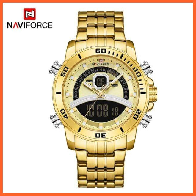 Luxury Gold Watch Men Sport Digital Chronograph Watches Male Steel Band Waterproof Quartz Wristwatch | whatagift.com.au.