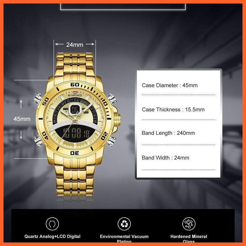 Luxury Gold Watch Men Sport Digital Chronograph Watches Male Steel Band Waterproof Quartz Wristwatch | whatagift.com.au.