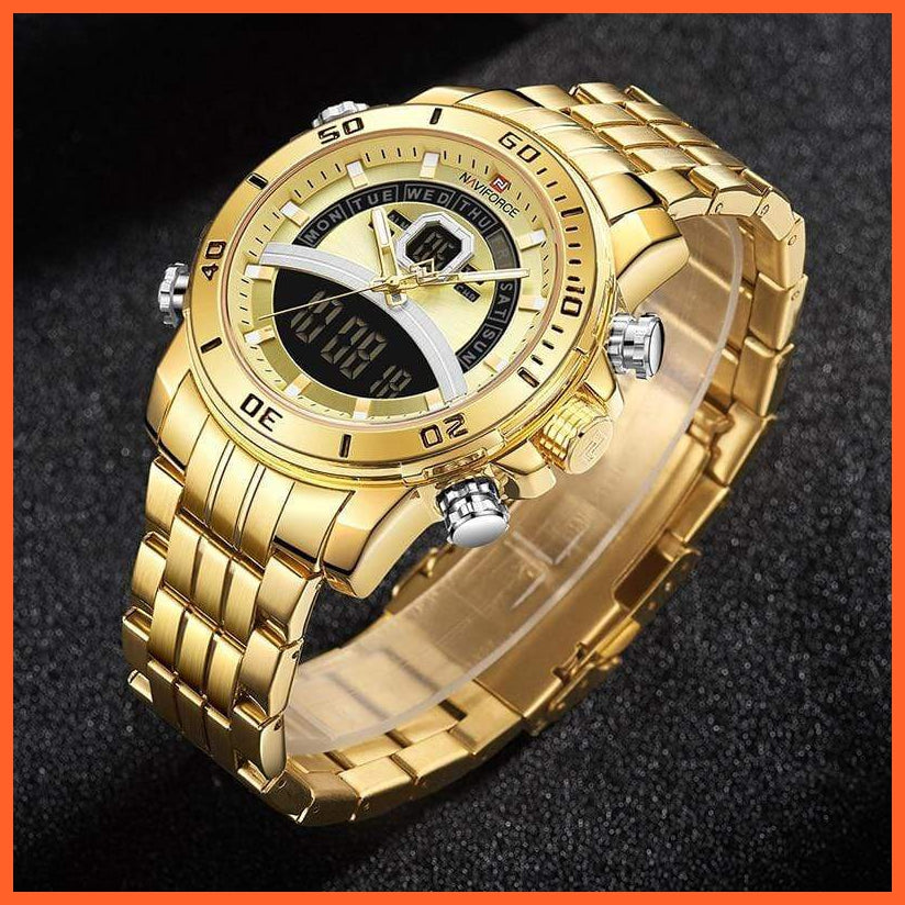 Luxury Gold Watch Men Sport Digital Chronograph Watches Male Steel Band Waterproof Quartz Wristwatch | whatagift.com.au.
