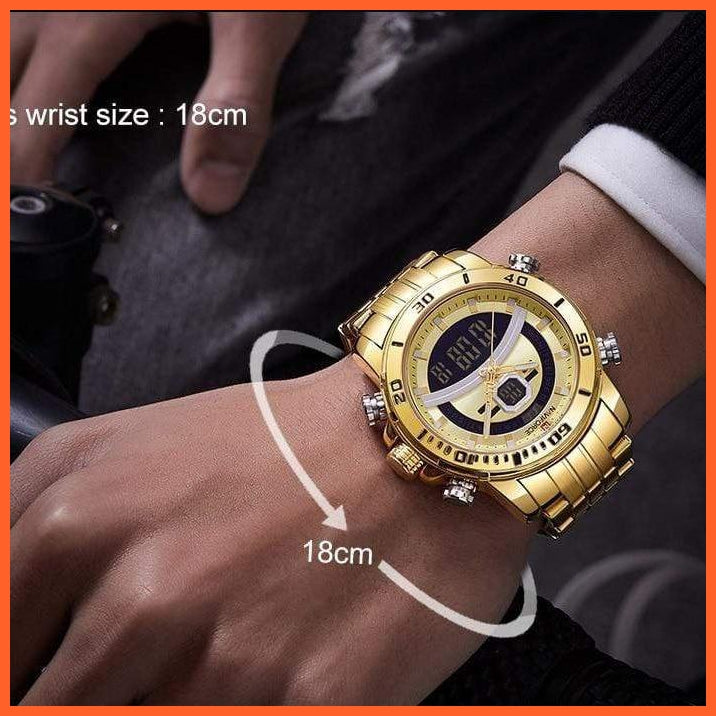 Luxury Gold Watch Men Sport Digital Chronograph Watches Male Steel Band Waterproof Quartz Wristwatch | whatagift.com.au.