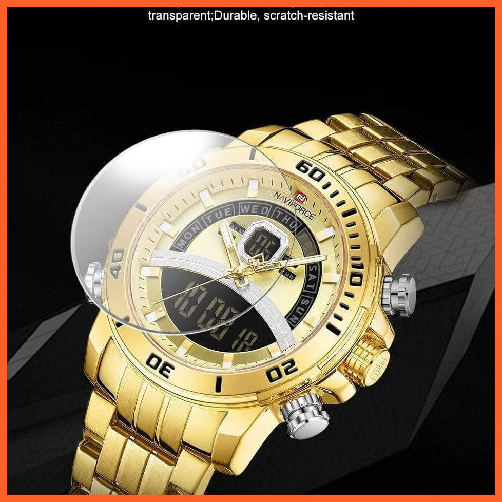 Luxury Gold Watch Men Sport Digital Chronograph Watches Male Steel Band Waterproof Quartz Wristwatch | whatagift.com.au.