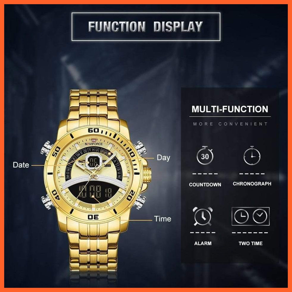 Luxury Gold Watch Men Sport Digital Chronograph Watches Male Steel Band Waterproof Quartz Wristwatch | whatagift.com.au.