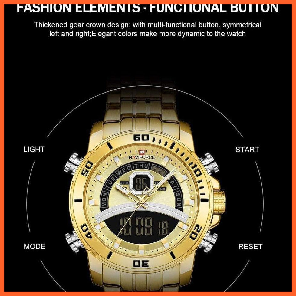 Luxury Gold Watch Men Sport Digital Chronograph Watches Male Steel Band Waterproof Quartz Wristwatch | whatagift.com.au.