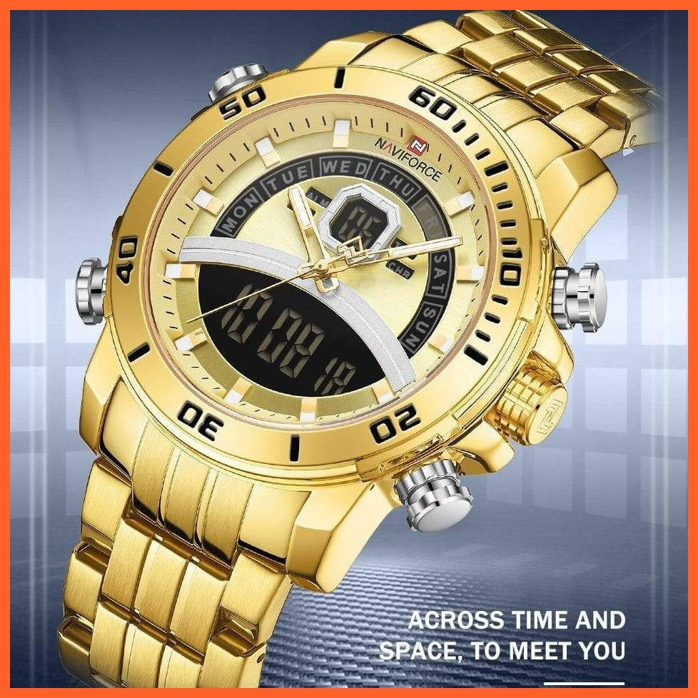 Luxury Gold Watch Men Sport Digital Chronograph Watches Male Steel Band Waterproof Quartz Wristwatch | whatagift.com.au.