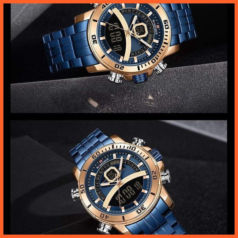 Luxury Gold Watch Men Sport Digital Chronograph Watches Male Steel Band Waterproof Quartz Wristwatch | whatagift.com.au.