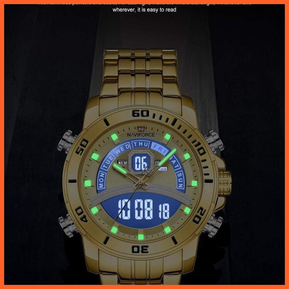 Luxury Gold Watch Men Sport Digital Chronograph Watches Male Steel Band Waterproof Quartz Wristwatch | whatagift.com.au.